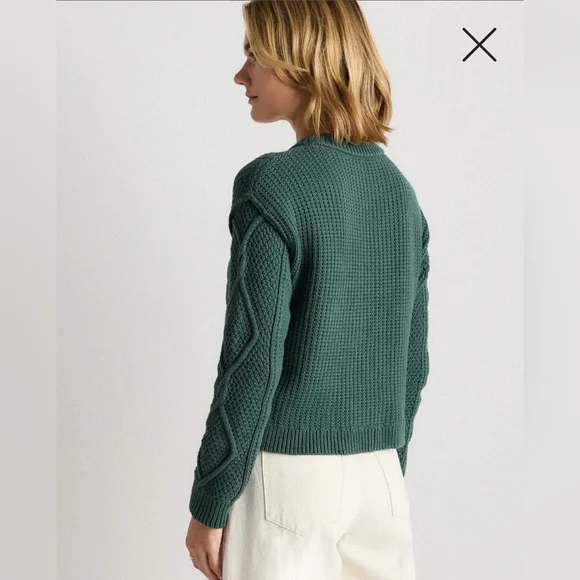 ✅ Quince 100% Organic Cotton Cropped Cable Knit Crew Sweater, Big Sur (XS) - Picture 5 of 16